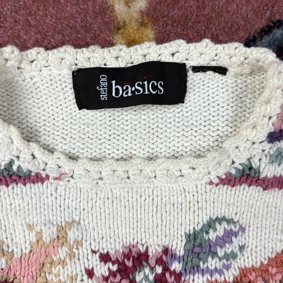 Vintage Floral Knit Sweater - Cream, Pink, Green - Picture 4 of 8